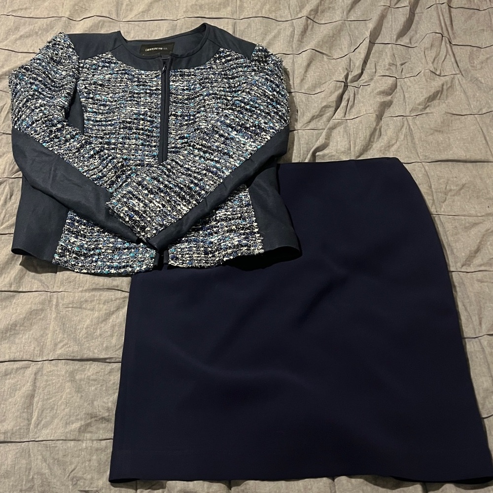 Lafayette 148 New York Women's Navy Tweed Blazer and Skit Set